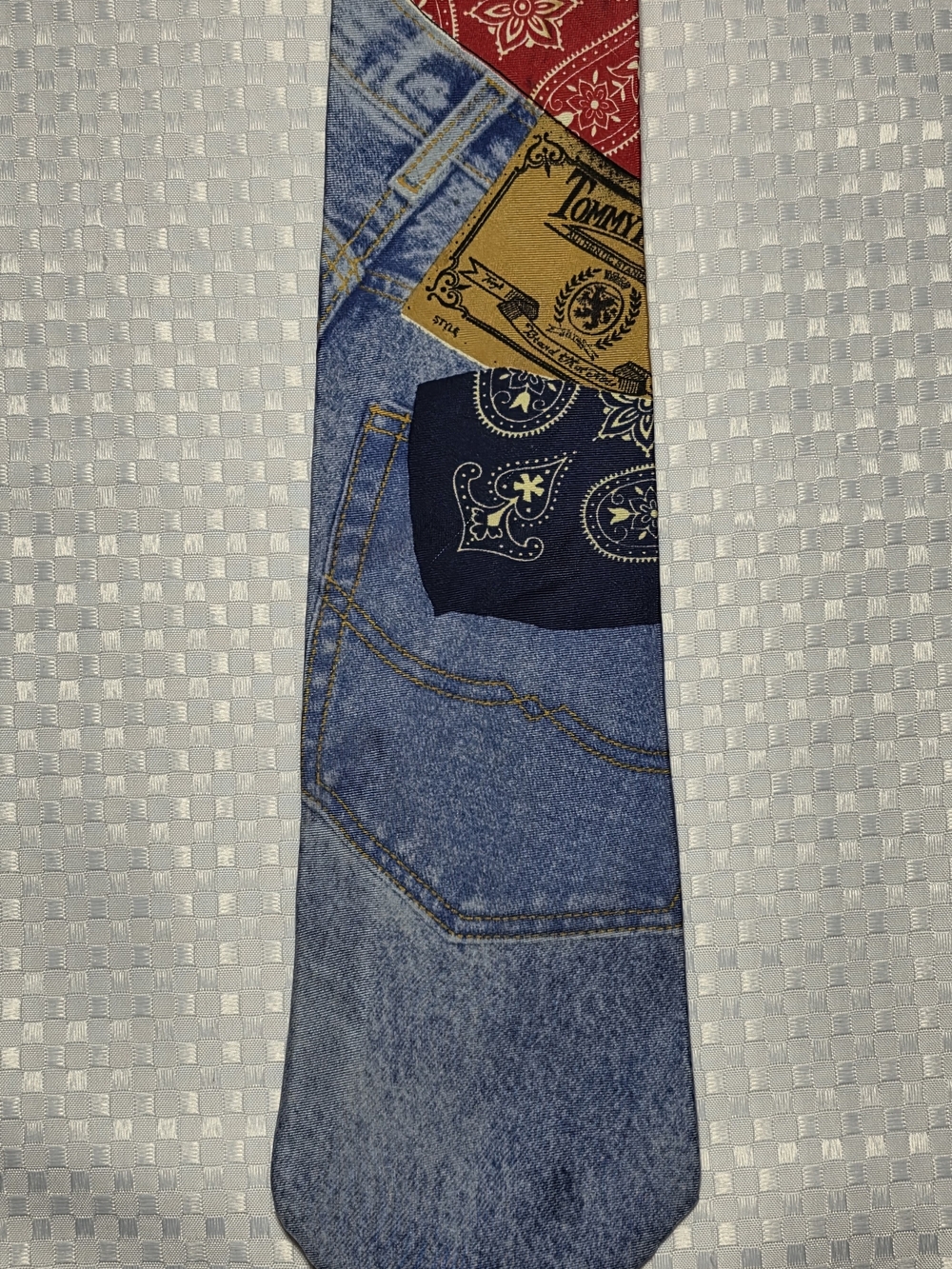 Vintage Tommy Hilfiger 100% Silk Patchwork Denim & Bandana Necktie